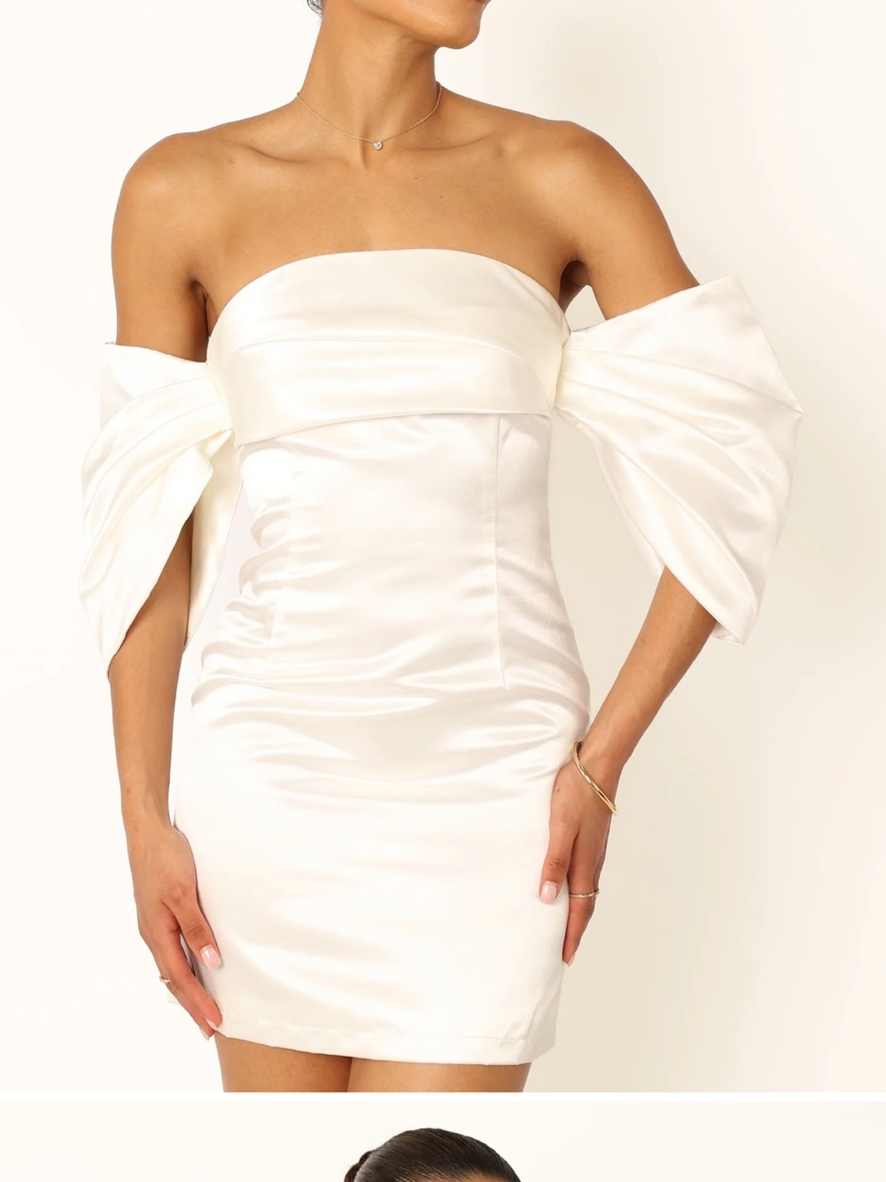 Petal & Pup Ivory Strapless Satin Mini Dress with Statement Sleeves